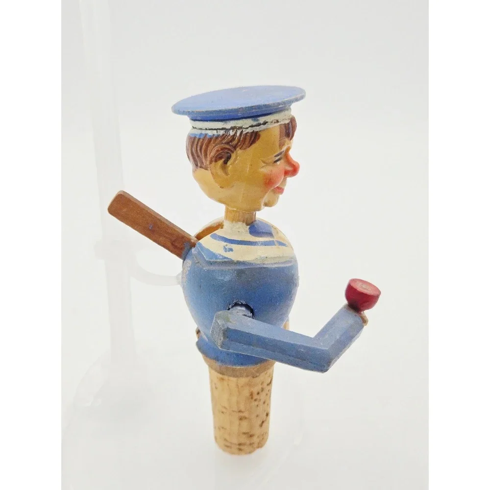 Vintage ANRI Italy Mechanical Sailor Wood Bottle Stopper Drinking Action *Works